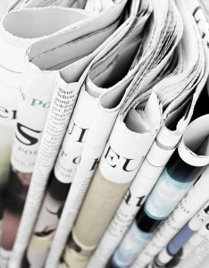 Pile of newspapers, selective focus